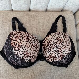 Leopard Print Lace Trim Push-Up Bra - Black & Brown